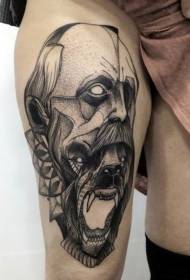 comb szürreális fekete férfi fej farkas száj tetoválás minta