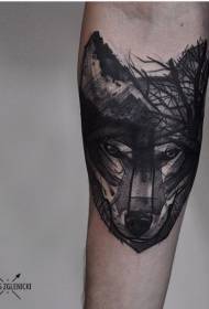 kleine arm schets stijl zwarte wolf hoofd tattoo patroon