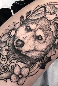 cugliera fiore Husky Pattern europeu è americanu di tatuaggi neri è grisi