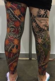 Japanese style traditional flower-leg tattoo works