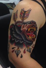 Big color old school bear head with arrow tattoo pattern