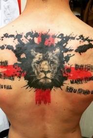 Men's Back Funny Lion Head with Red Cross Tattoo Pattern