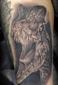 schwaarz brullend Dinosaurierkop Tattoo Muster