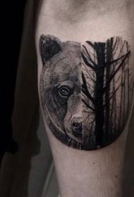 hutan gelap gaya lengan-tusuk dan pola tato beruang kepala