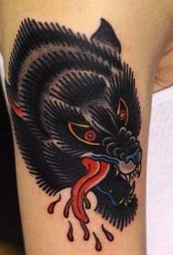 boom old school black animal head with bloody tattoo pattern