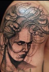 Cánh tay lớn phong cách khắc đen Medusa avatar hình xăm mẫu