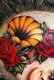 head delicate rose record player tattoo pattern