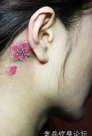 galvas tetovējums: ausu krāsas ķiršu ziedu tetovējums