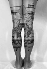 due gambe dietro la gamba Coppie di disegni di tatuaggi di paesaggi neri