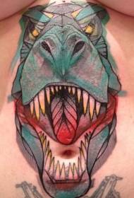 patrón de tatuaxe de cabeza de dinosaurio na cor escolar do abdomen