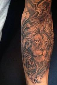 patrón de tatuaxe de cabeza de león de estilo gris negro brazo