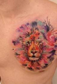 akvarelo leono kapo brusto tatuaje ŝablono
