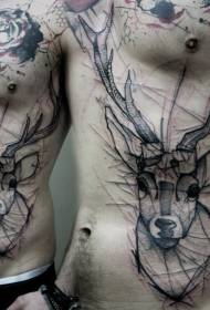 vyötäröluonnoksinen musta peurapää Tattoo-malli