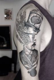 mkono nyuma surreal mtindo nyeusi kichwa cha binadamu aliyevunjika tattoo