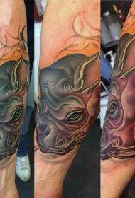 Modèle de tatouage de tête de rhinocéros petit dessin animé couleur réaliste bras