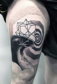 бедро черно традиционна фигура на хипноза с орелова глава и геометричен модел на татуировка