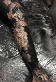gražios kaukolės ir bijūnų juodos tatuiruotės modelis 36200 - blauzdos Ganesha kaip dievo pieštas tatuiruotės modelis