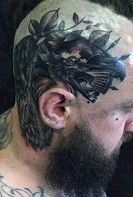 tête intéressante motif de tatouage Raven en frêne noir