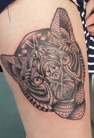 Thigh classic black gray style lion head tattoo pattern