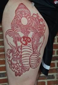 大腿大象与图腾割肉纹身图案