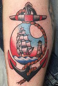 teļš apgleznots enkura burāšanas Eiropas un Amerikas bākas tetovējuma raksts