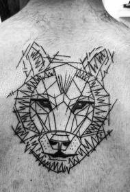Modello di tatuaggio testa di lupo con linee nere sul retro