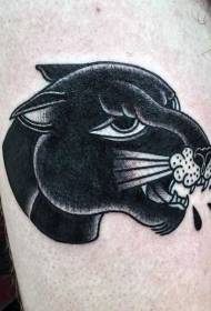 thigh black leopard head old school tattoo pattern