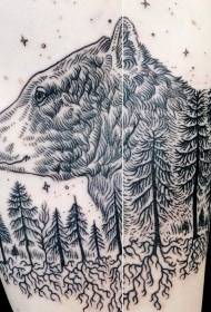ຮູບຫົວ ໝີ ດຳ ແລະແບບ tattoo ປ່າ