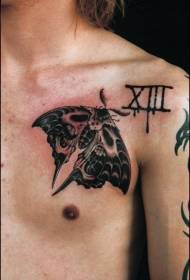 borst zwart death moth tattoo patroon