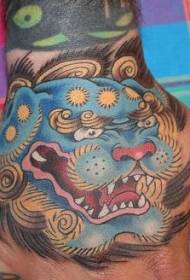 Mano hacia atrás Tang Lion Head Tattoo Pattern