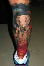 perna fermoso e misterioso patrón de tatuaxe de cabeza de elefante