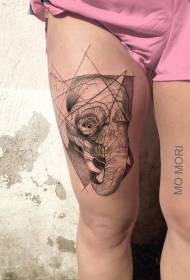 modello di tatuaggio testa di elefante linea nera stile schizzo della coscia