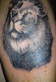 Lion Head Black Tattoo Pattern 34929-lengan kepala lembut kepala tato kelabu gelap
