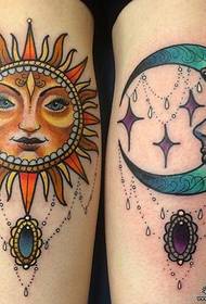 小腿太阳月亮珠宝纹身图案