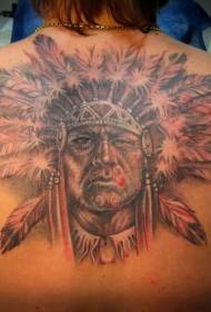 back feathered Indian samurai tattoo pattern