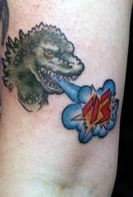 braço cartoon cor Godzilla cabeça tatuagem padrão