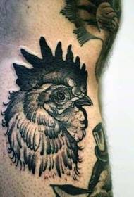 borjú fekete-fehér kakas fej tetoválás minta