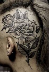 head engraving style black rose tattoo pattern