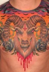 pwatrin fin vye granmoun lekòl move lespri sou li move lespri sou kabrit tèt Tattoo modèl ak flè ak baton