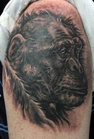 black chimpanzee head big arm tattoo pattern