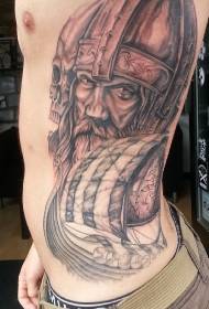 mbali yanthiti ya pirate sitima ndi chigaza ndi njira ya samurai tattoo