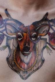 chest school color deer head bird tattoo pattern