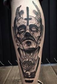 小腿超现实主义风格恶魔男子头部纹身图案
