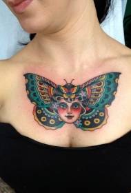 disegno tatuaggio petto ragazza avatar e ala farfalla