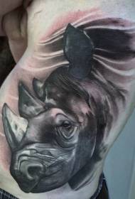 side rib klasikong itim at puti na rhinoceros head tattoo pattern
