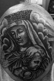 Hoofd gravure stijl zwarte Madonna en kind tattoo patroon