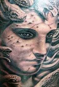 plena dorso nigra kaj blanka koruptita Medusa-avatara tatuaje-ŝablono