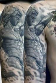 arm warrior sculpture with chest Medusa tattoo pattern