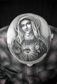 Черная татуировка головы Мадонны и священного сердца