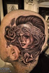 head personality girl rose tattoo larawan